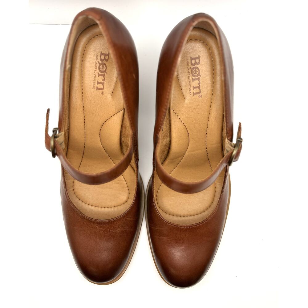 Born Khelani Leather Mary Jane Heels Women's 9.5M Brown Comfort Block Heel Shoes - Picture 3 of 8